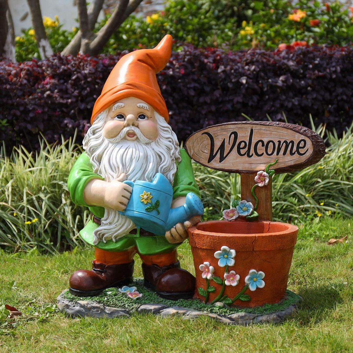 Outdoor Garden Sculpture Gnome Flower Pot Planter