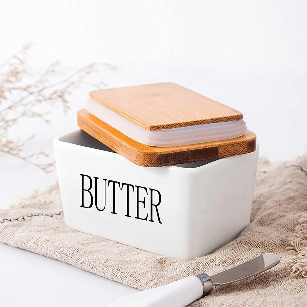 Butter Dish Airtight Butter Keeper, Porcelain Butter Storage Container with Lid (White)