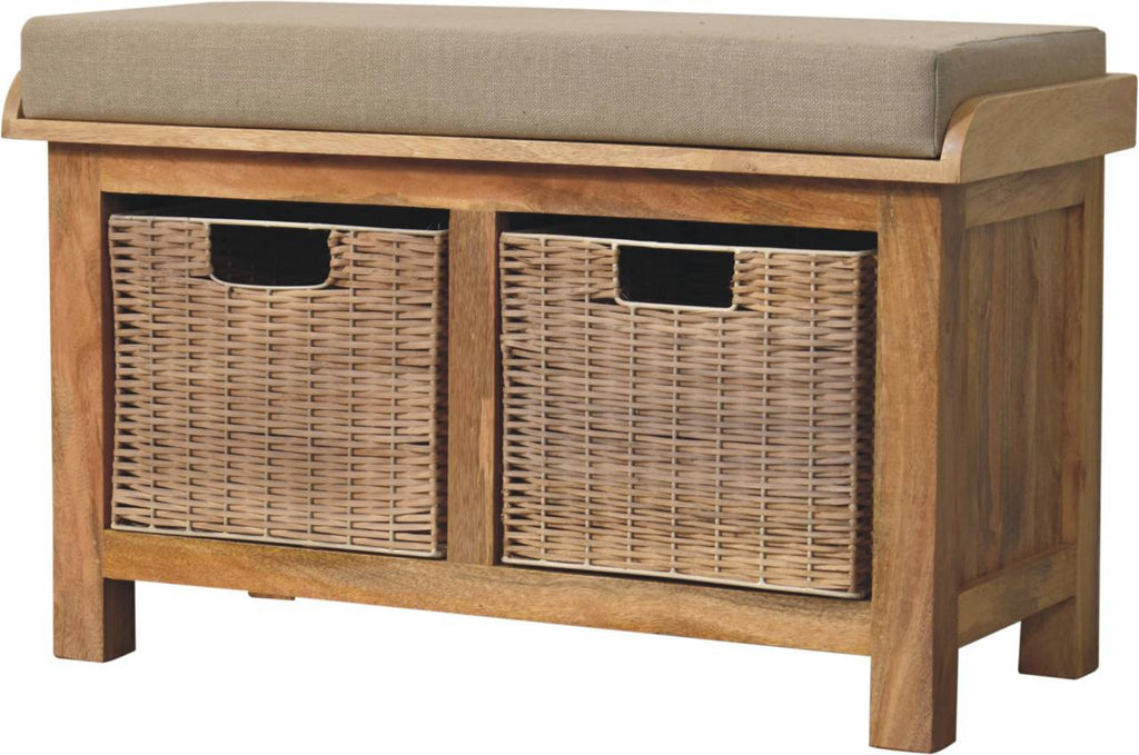 Rattan Basket Linen Bench - Brown