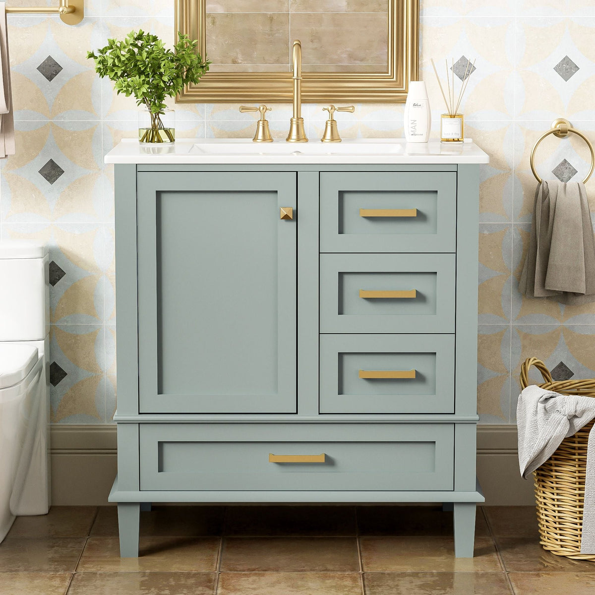 Bathroom Vanity, Modern Bathroom Cabinet With Sink Combo Set, Bathroom Storage Cabinet With A Soft Closing Door And 3 Drawers, Solid Wood Frame