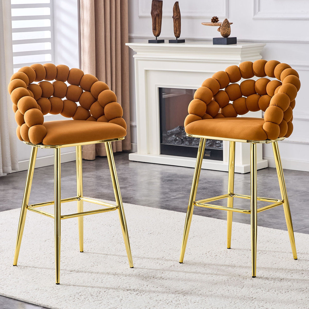 Bubble, Ball Chain Tufted Bar Chairs For Kitchen Island & Home Bar (Set of 2)