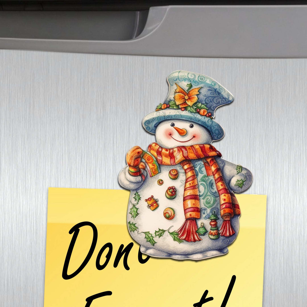 Snowman Decorative Eco Wood Magnets Set of 6 by G. Debrekht - Christmas Santa Snowman Decor - 8090023G-S6