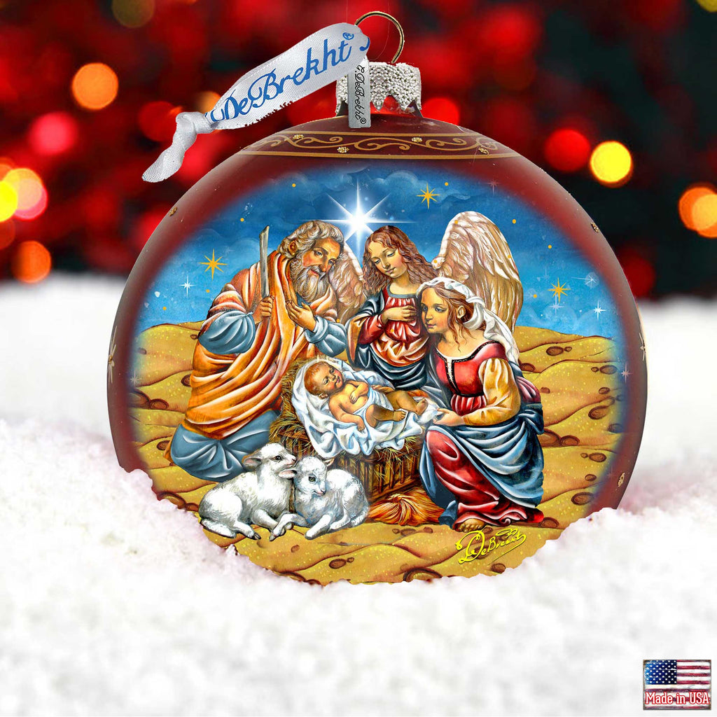 Regal Nativity Lg Glass Ornament in Red by G.Debrekht - Christmas Decor - 73928R