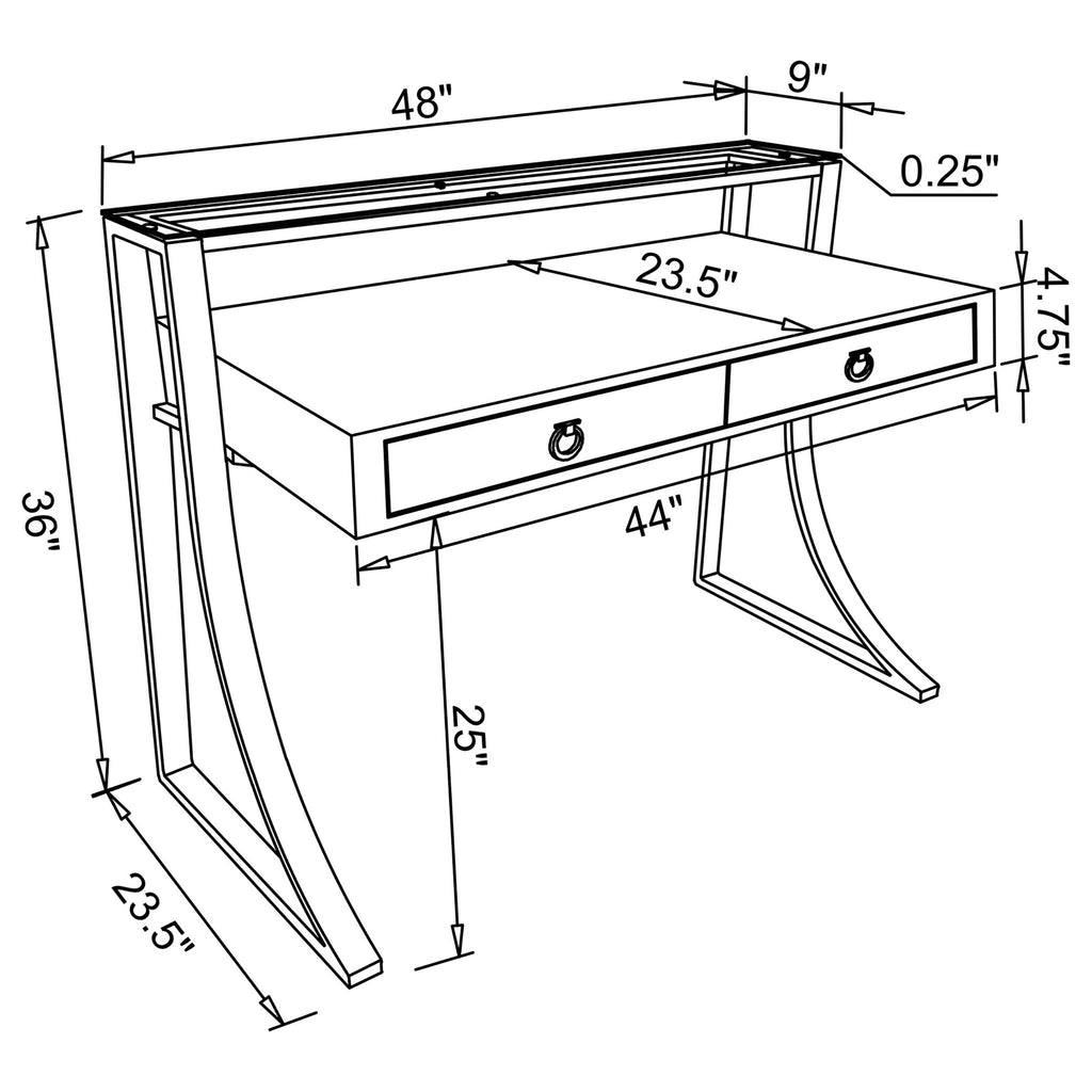 Serrano - 2 Drawer Writing Desk With Polished And Tempered Glass Hutch - Glossy White