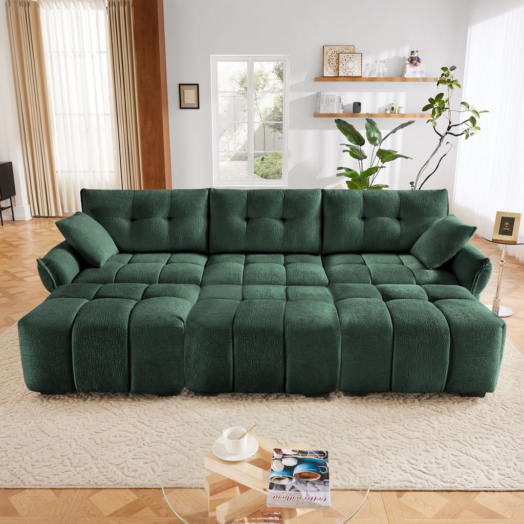 Sofa Set With Ottoman And Pillows, Textured, High Resilience Cushions