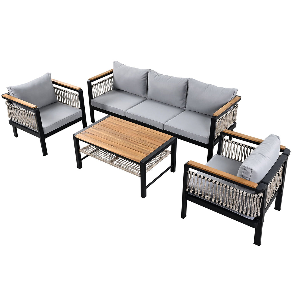 4 Pieces Outdoor Sectional Sofa Set 5 Person Patio Seating Group Outdoor Conversation Set With Cushions And A Coffee Table For Patios