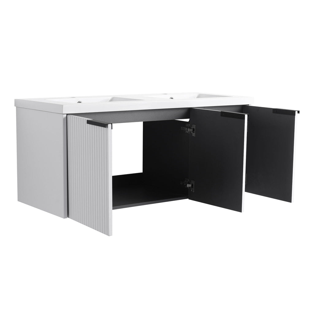 Contemporary Wall Mounted Bathroom Vanity With Resin Double Sink