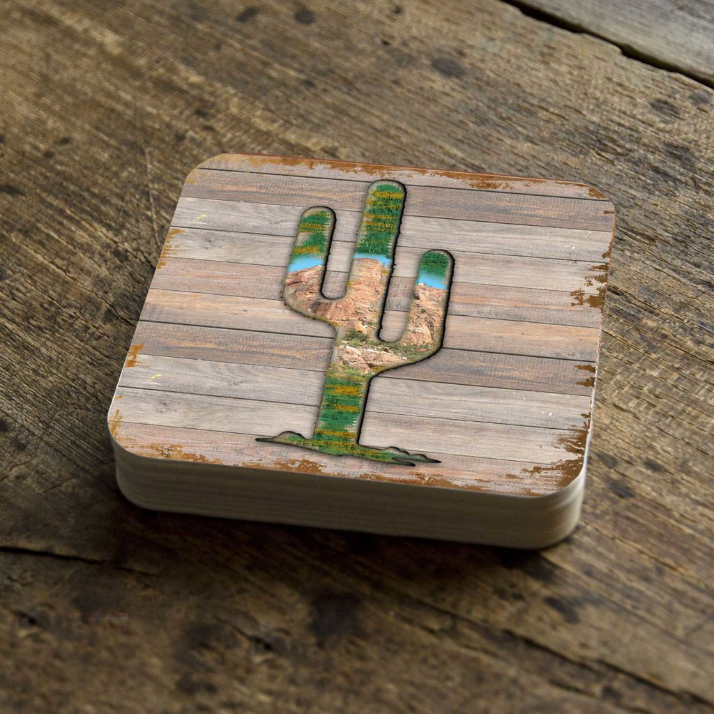 Cactus Wooden Cork Coasters Gift Set of 4 by Nature Wonders - Nature Wildlife Decor  - 8199416C-S4