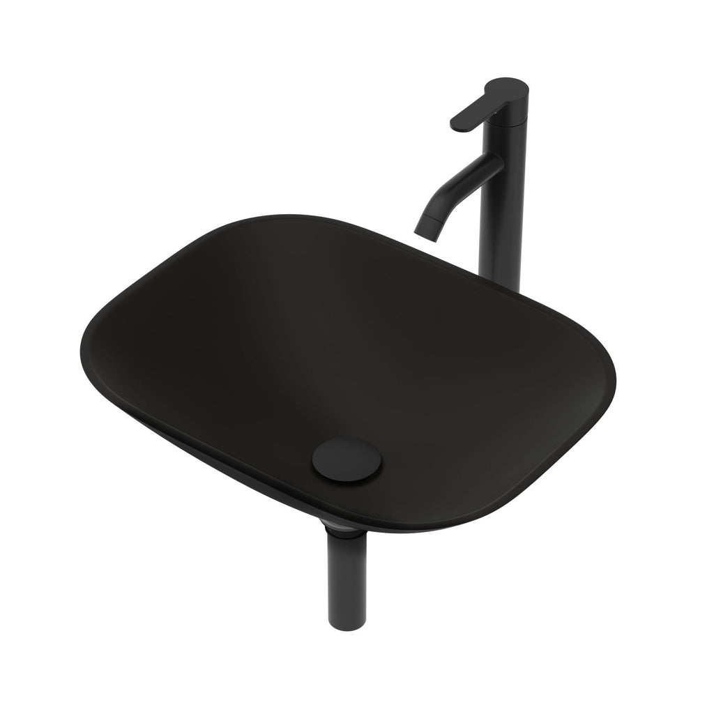 Artistic Tempered Glass Vessel Sink With Faucet And Pop Up Drain - Matte Black