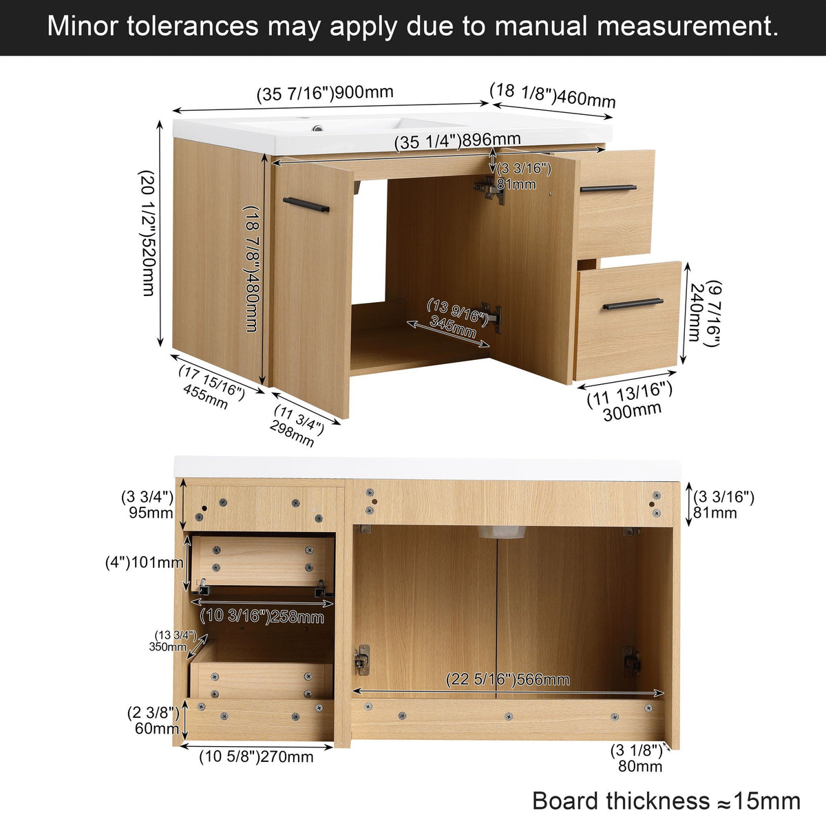 Wall Mounted Floating Bathroom Vanity With Sink, Door & Drawers Modular Cabinet