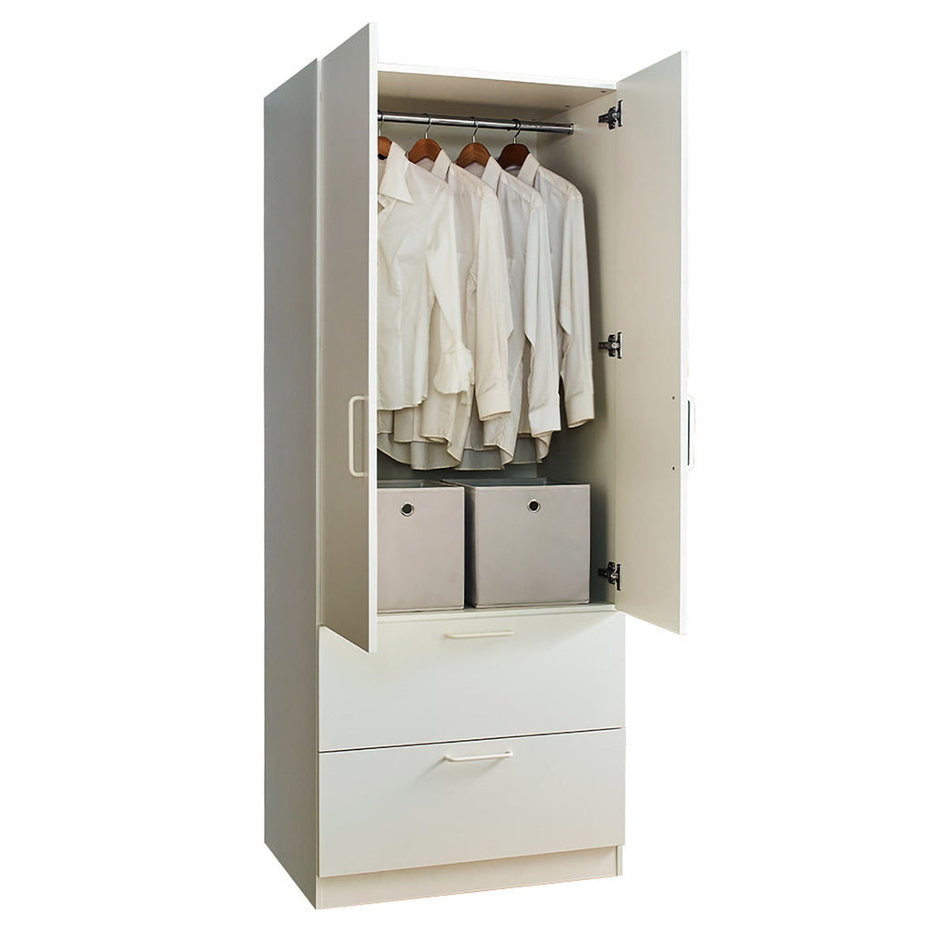 Emma - 2 Door Closet With 2 Drawers And Hanging Bars - White