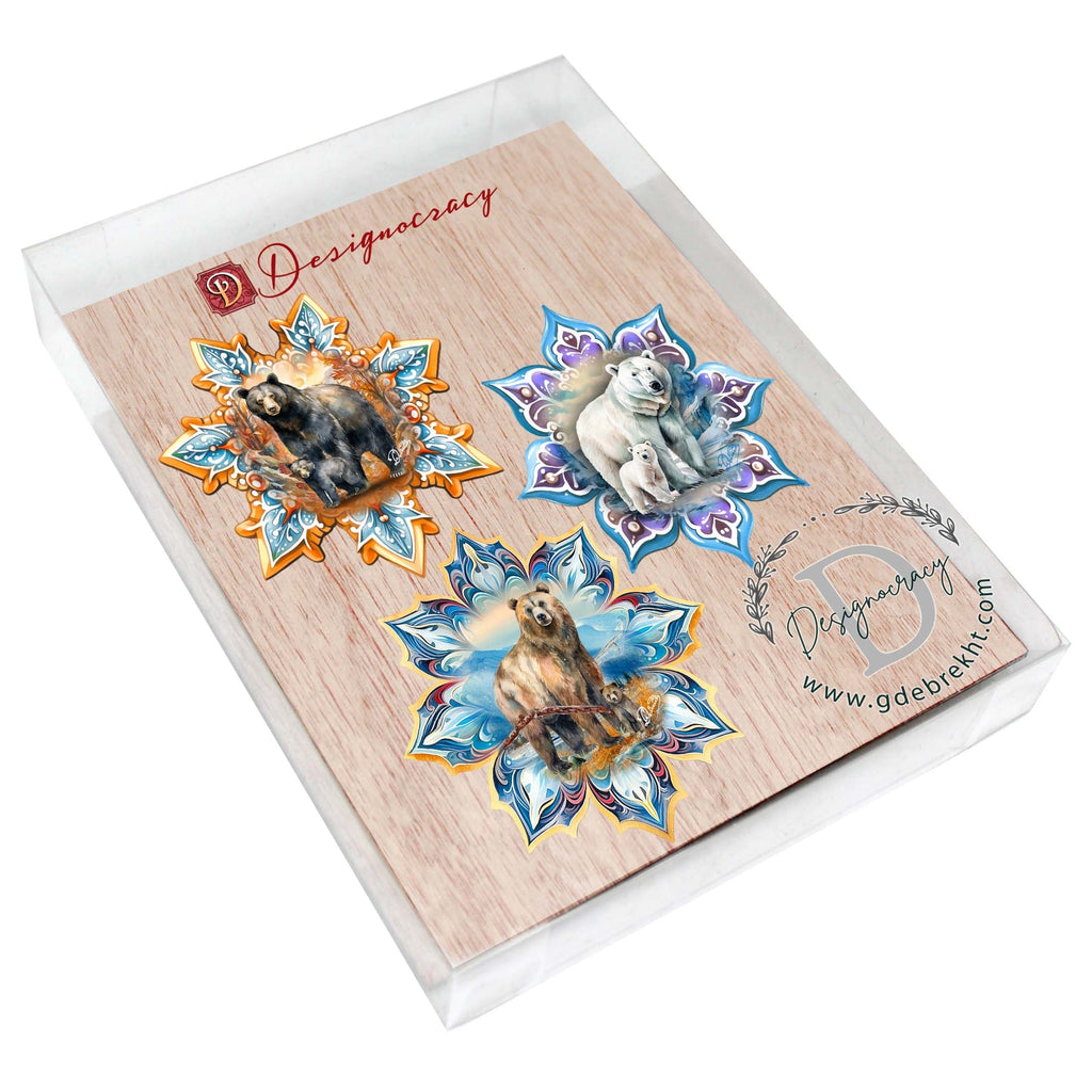 Bears Snowflake Eco Wood Ornaments Set of 3 by G. Debrekht - Nature Wildlife Decor - 8090143-S3