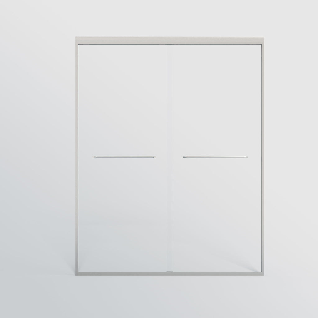 Double Sliding Shower Door, Semi-Frameless Bypass Bathroom Sliding Door With 1/4" (6 Mm) Tempered Glass For Walk-In Shower