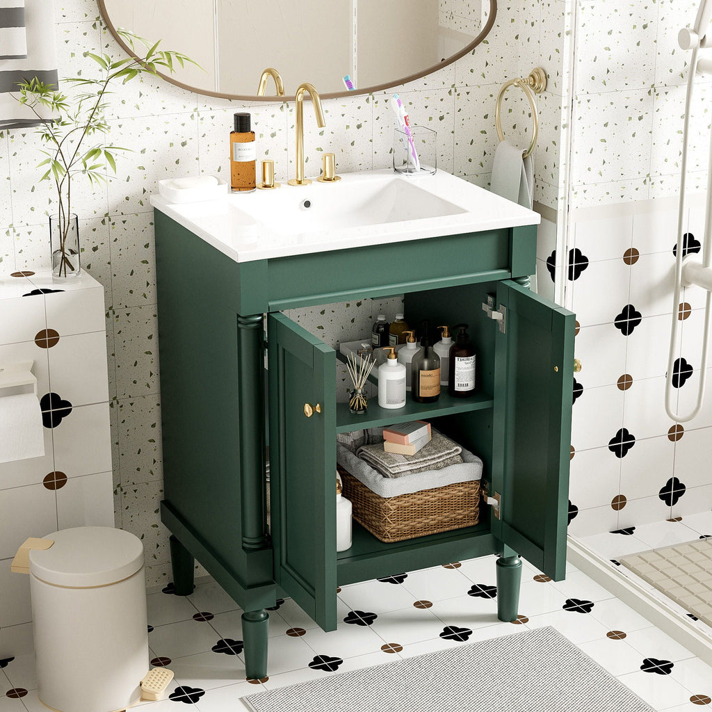 Bathroom Vanity With Top Sink, 2 Tier Storage Cabinet