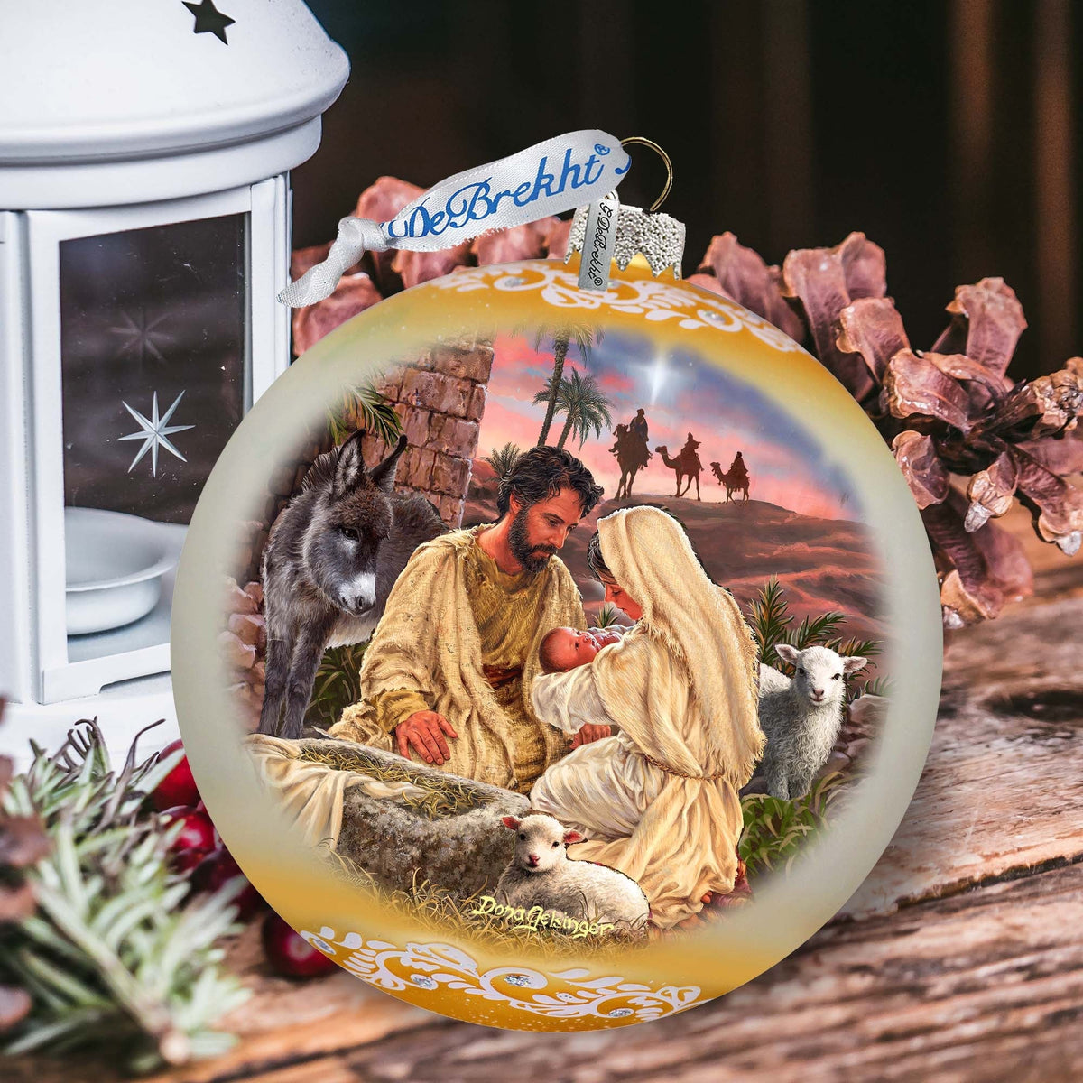 A Miracle Is Born in Gold Lg Glass Ornament by D. Gelsinger - Nativity Holiday Decor - 73952G