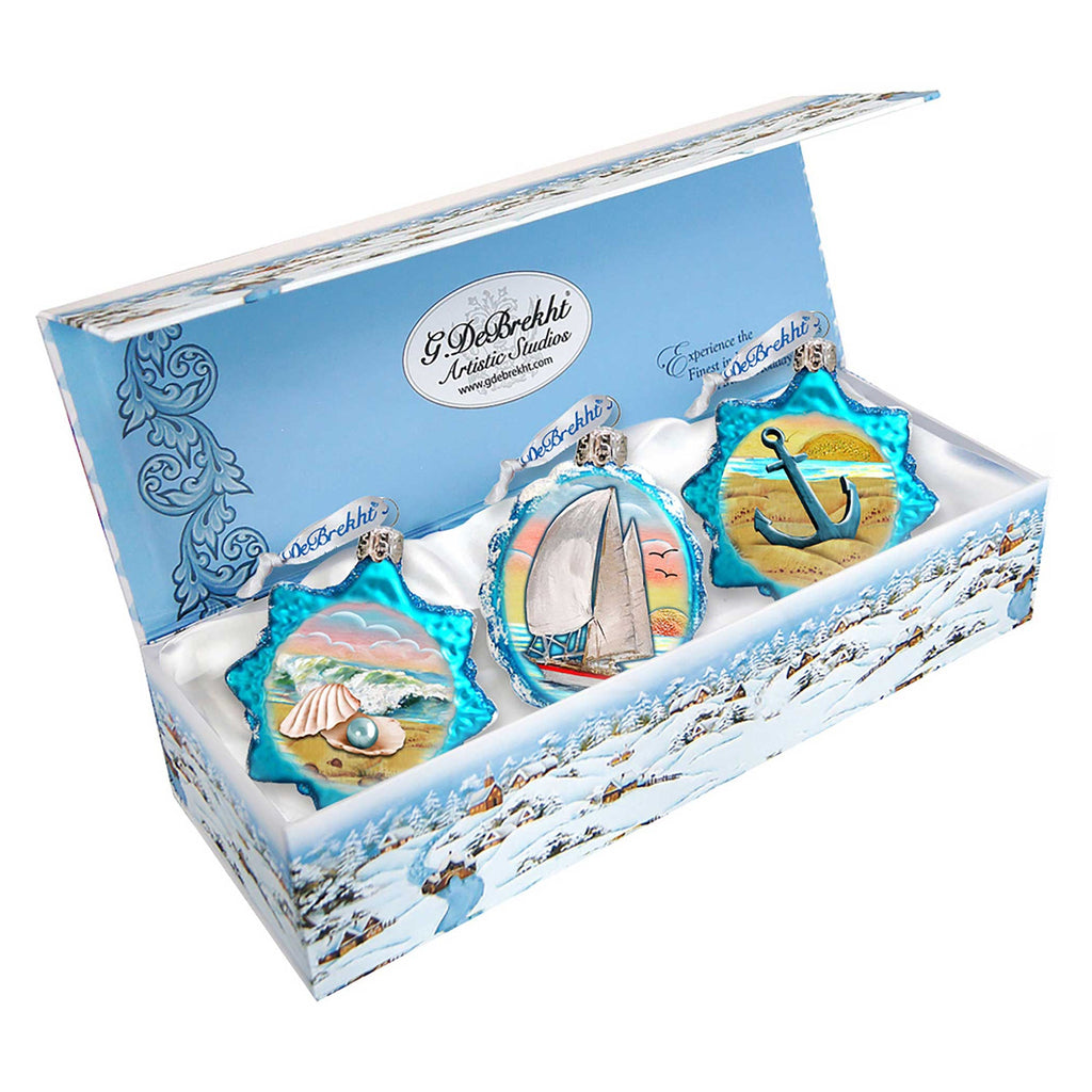 Nautical Mercury Glass Ornaments Set of 3 by G. DeBrekht - Coastal Holiday Decor - 770131S3