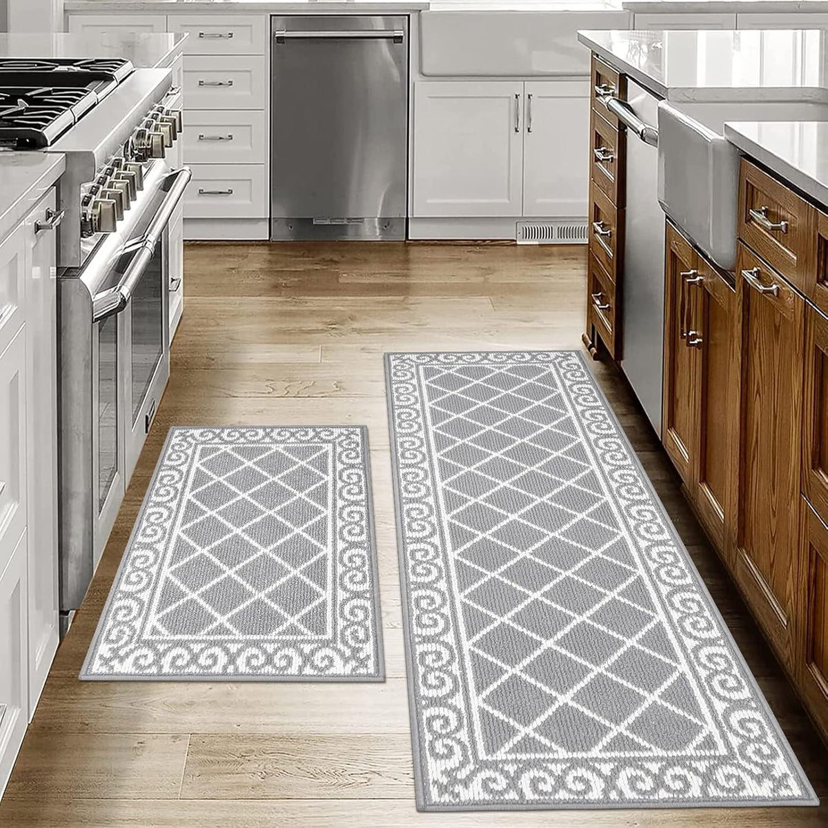 Kitchen Rug Sets 2 Piece with Runner Non Slip Kitchen Rugs and Mats Washable Kitchen Mats Set for Floor Kitchen Carpet Rug Runner for Hallway Entryway Kitchen Laundry