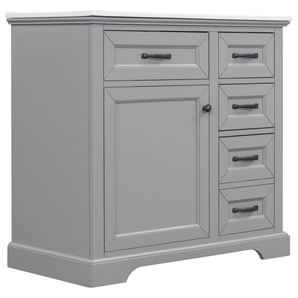 36" Bathroom Vanity With Sink, 2 Tip-Out Drawers, Soft Close Hinges
