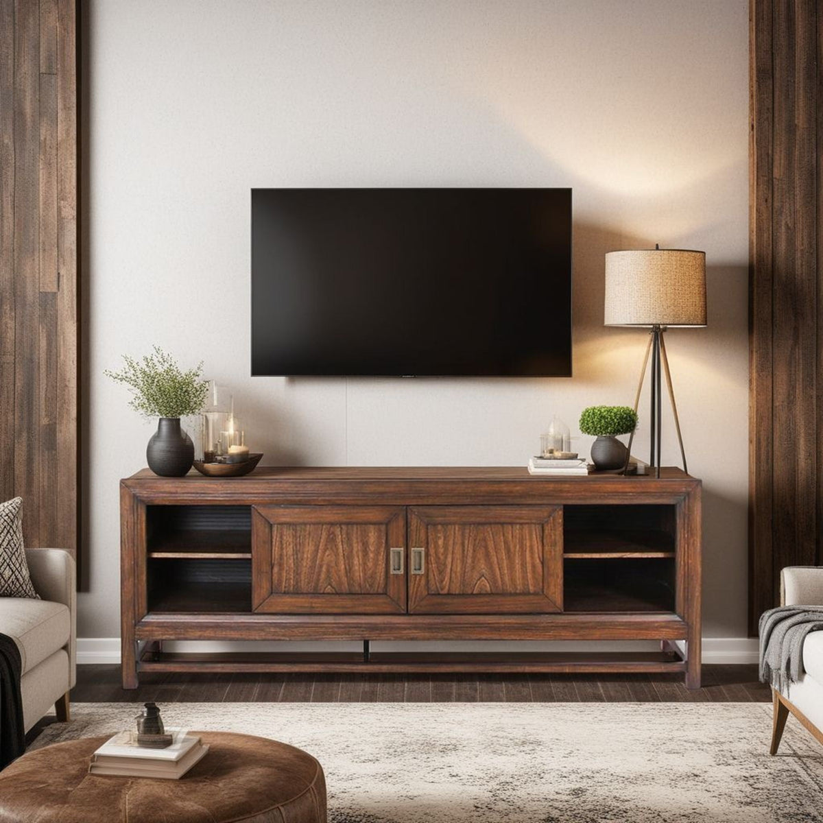 TV Stand Console, For TVs Up To 85", 2 Tone - Brown