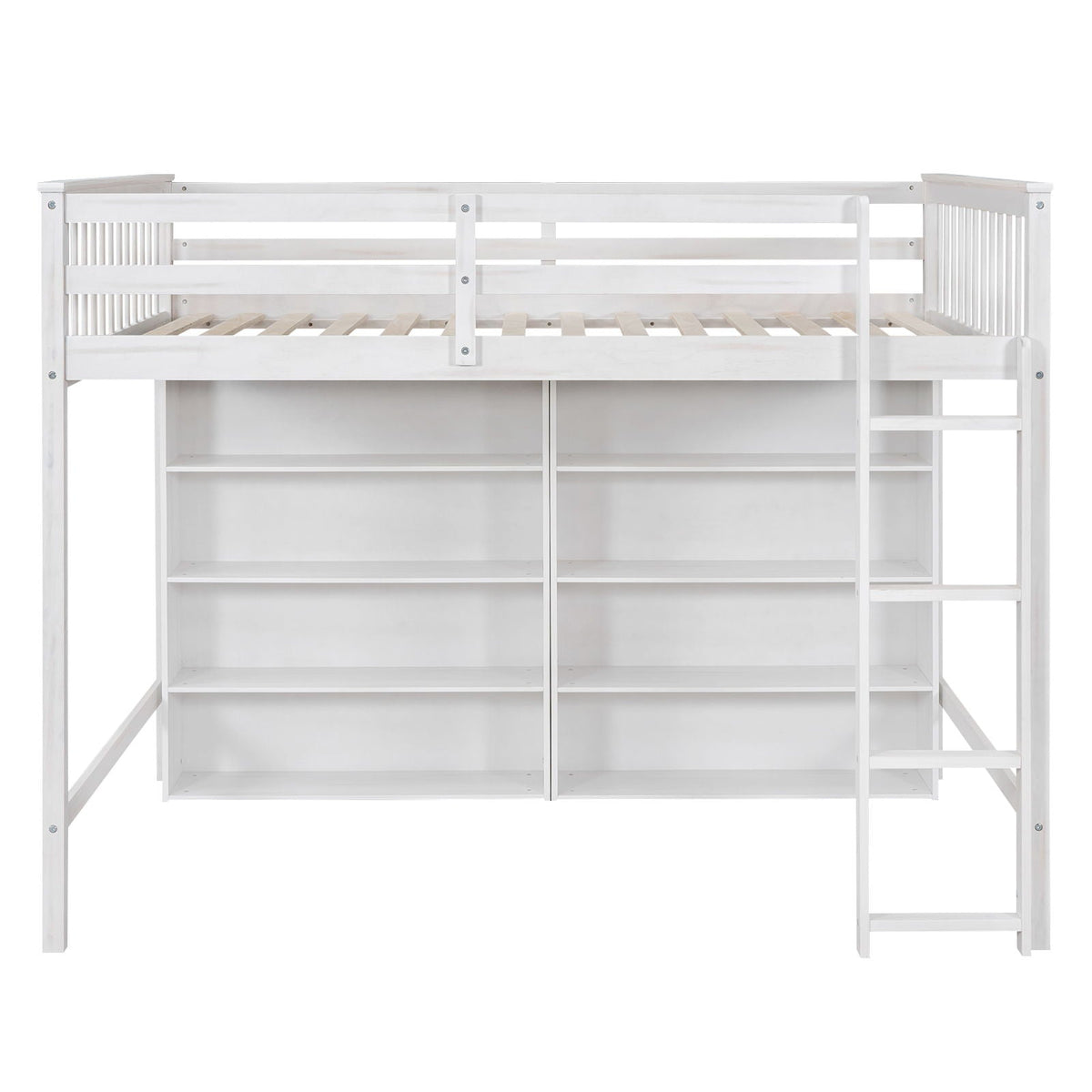 Loft Bed With 8 Open Storage Shelves And Built In Ladder