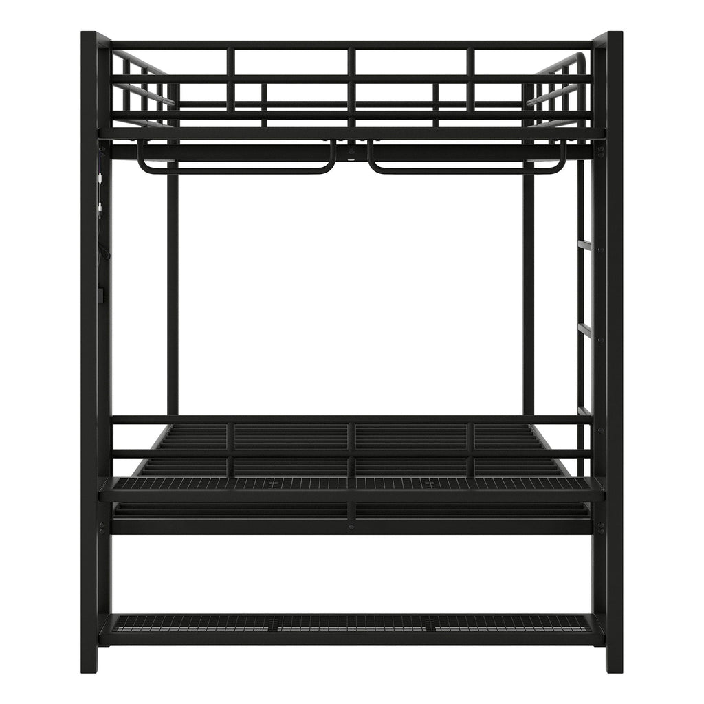 Bunk Bed With Storage Shelves, Clothes Hooks, LED Light