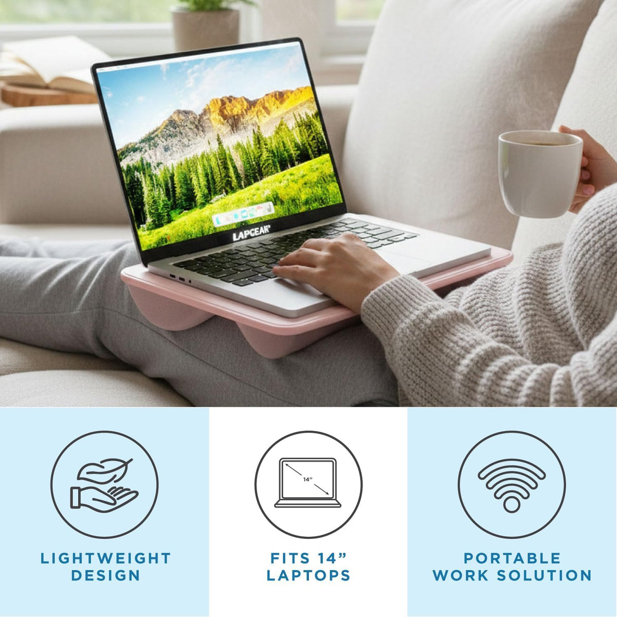 Compact Lap Desk – Fits up to 14″ Laptops – Rose Quartz – Style No.