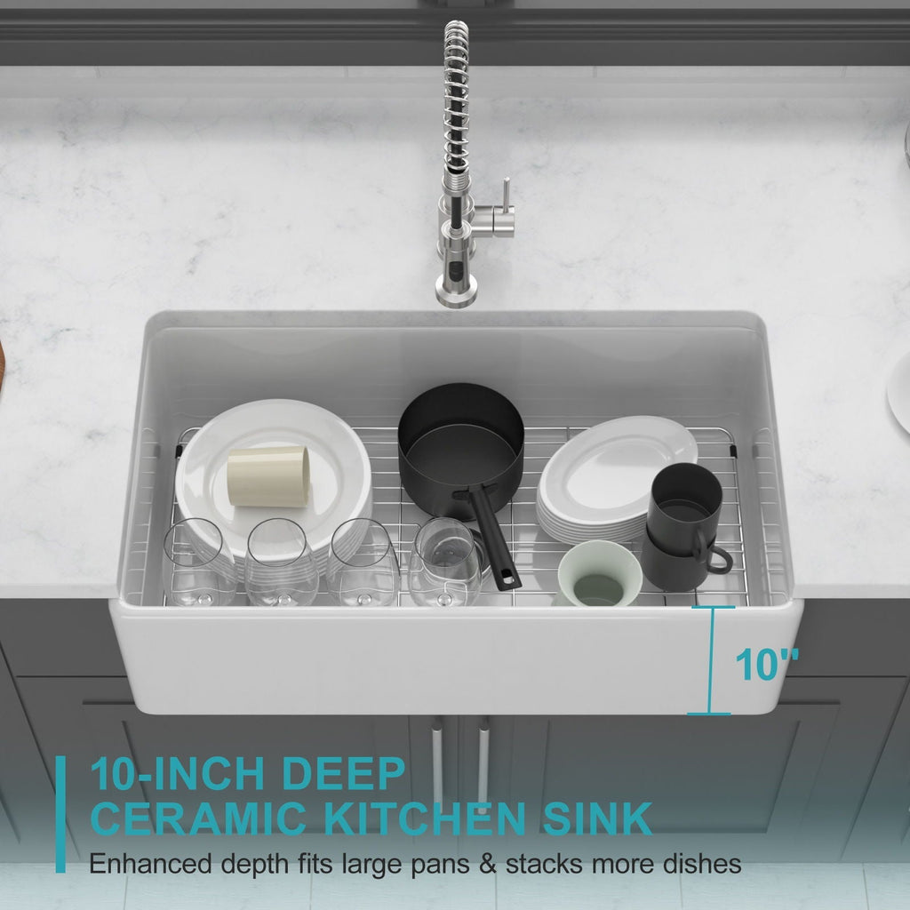 Sink - Apron-Front Reversible Single Bowl Kitchen Sink With Smooth And Ribbed Finishes - White
