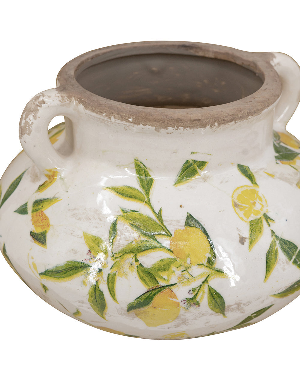 8.1x8.1x5.2" Ceramic Planter with Yellow Lemon and Green Leaf Motif