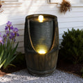 Wooden Barrel Style Outdoor Water Fountain with Lights
