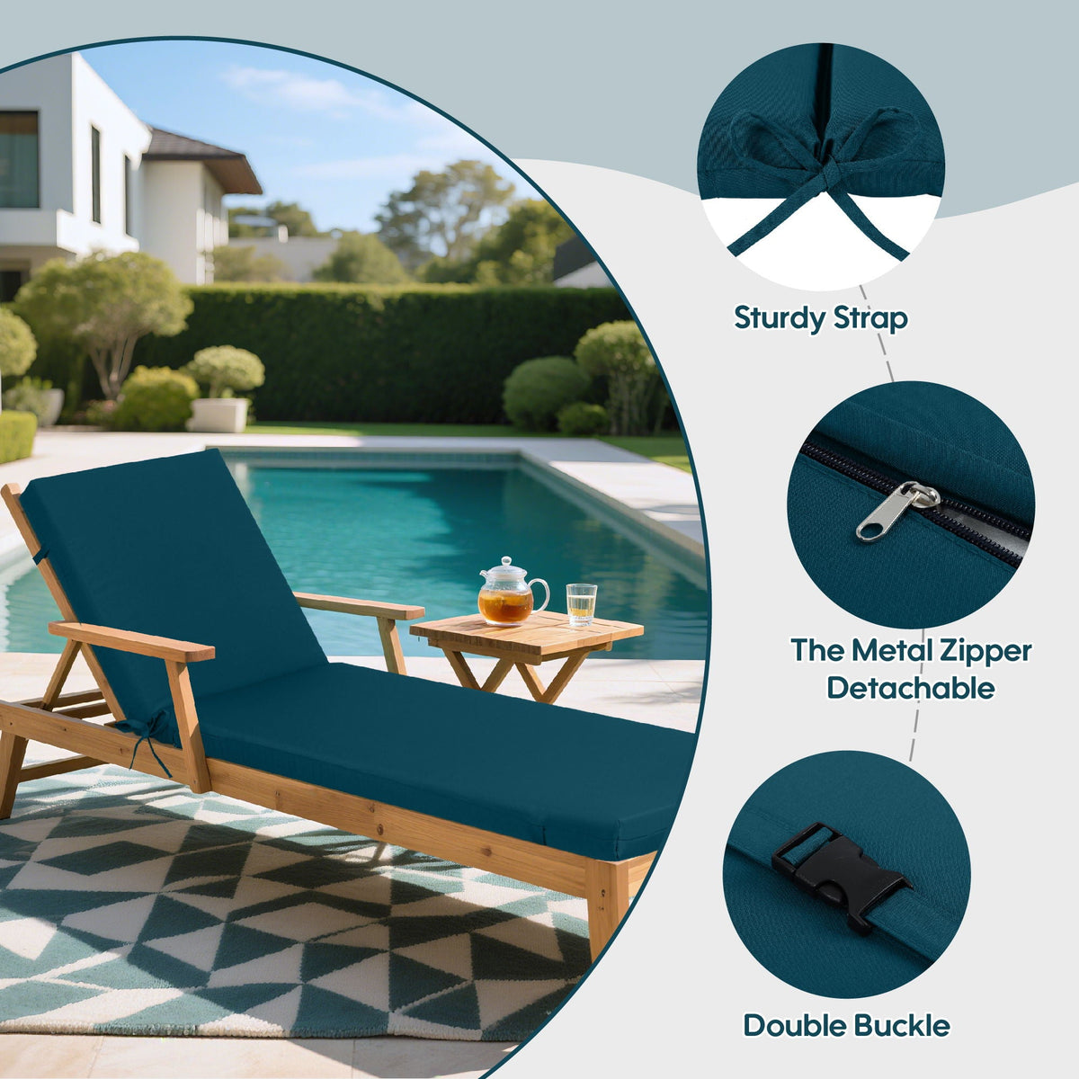 2 Piece Outdoor Chaise Lounge Cushion Set, Replacement Cushions For Patio Furniture