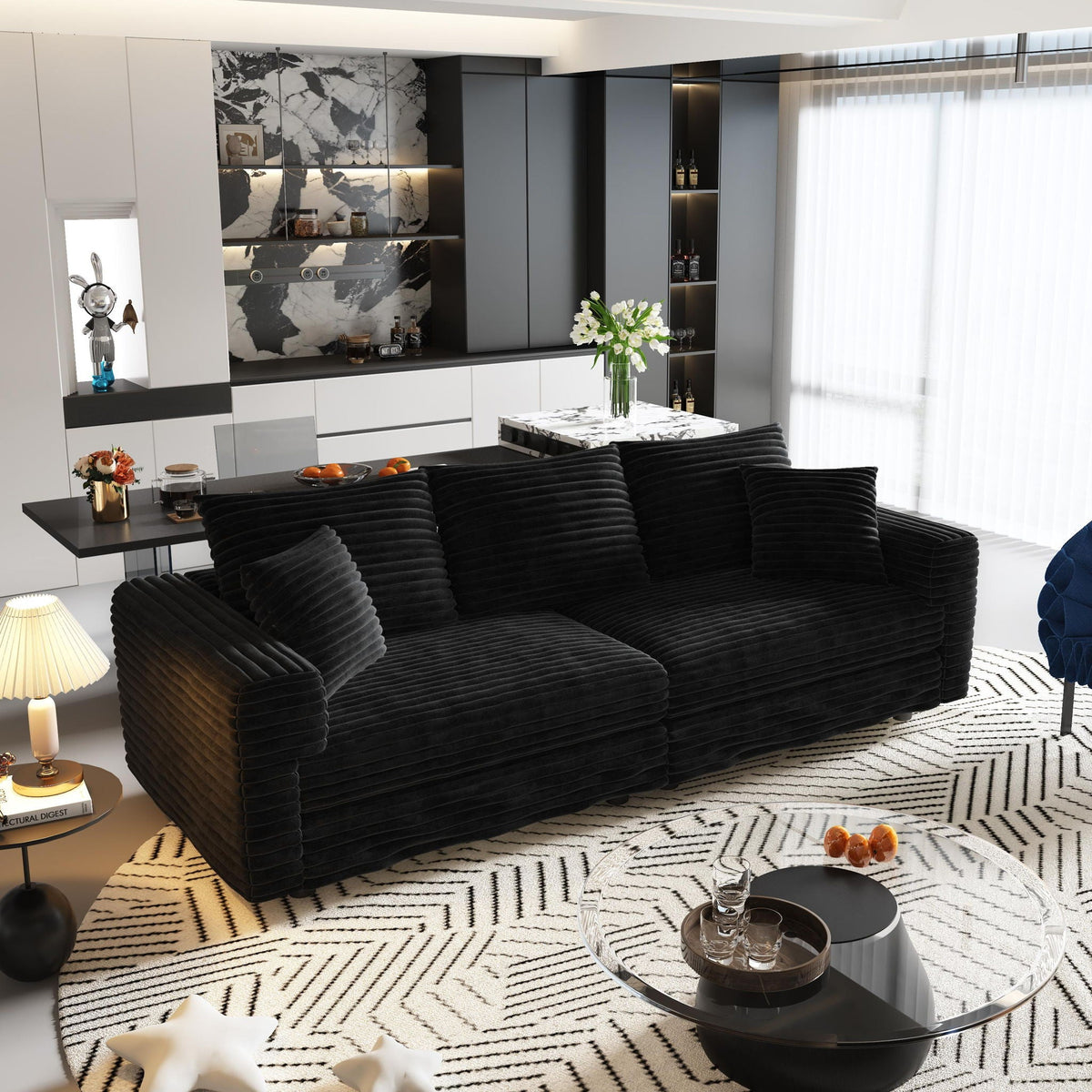 Convertible Deep Seat Sofa With Soft Pillows And Ottomans