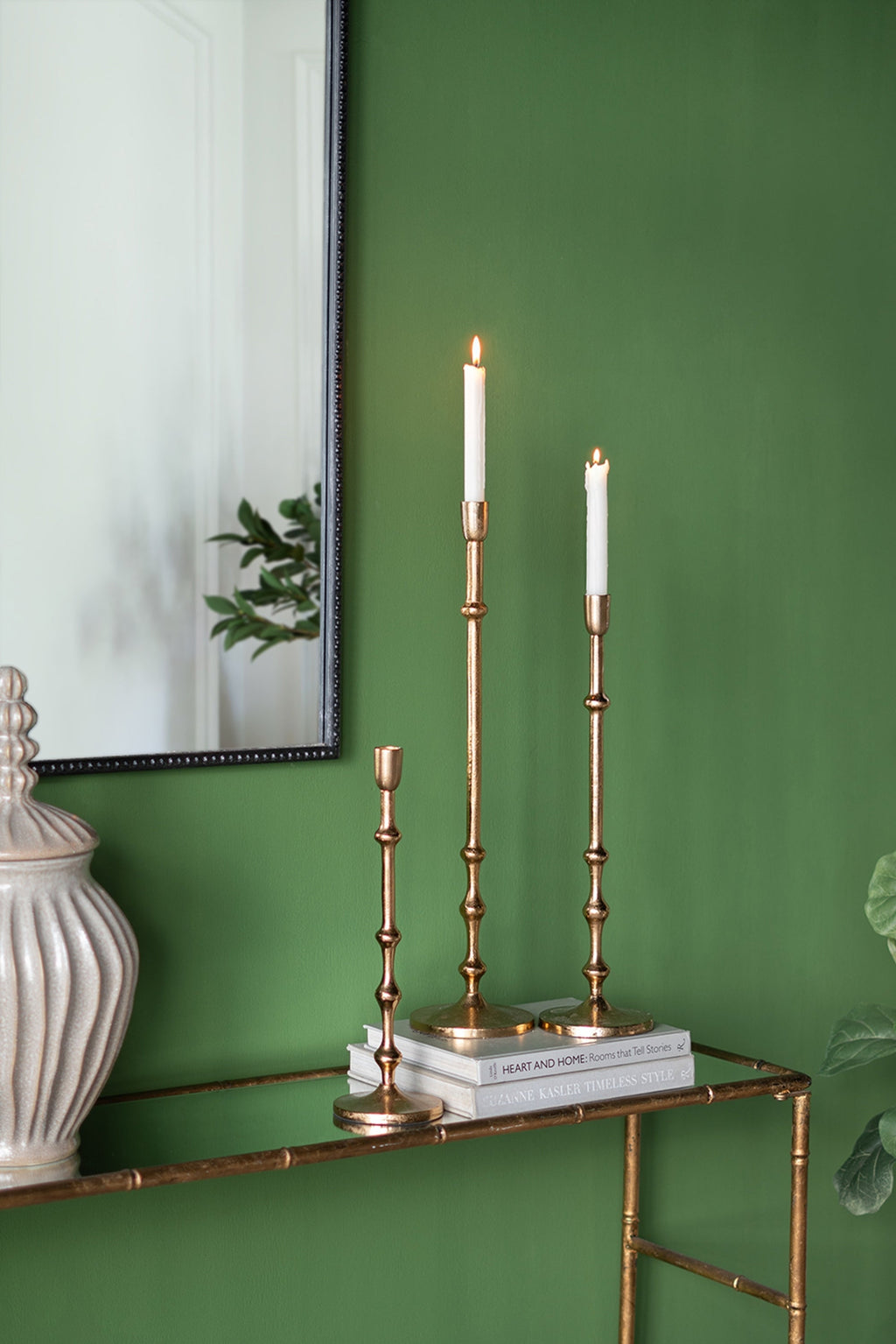 4.5x15.5' Slender Aluminum Taper Candle Holder with Bead Accents, Bronze