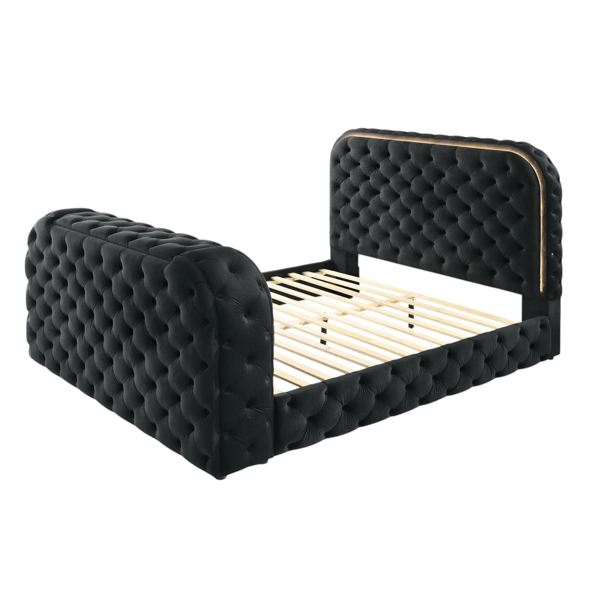 Kana - Eastern King Bed With LED, Fireplace & TV Stand - Black