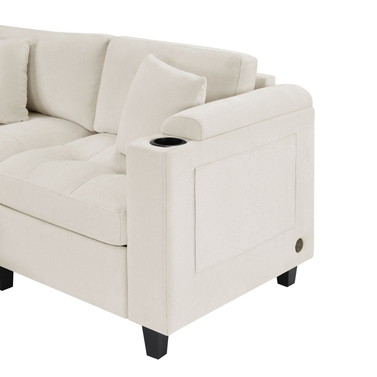 U Shaped Sectional Sofa, Corner Living Room Couch With Built In Cup Holders, Storage, USB Ports