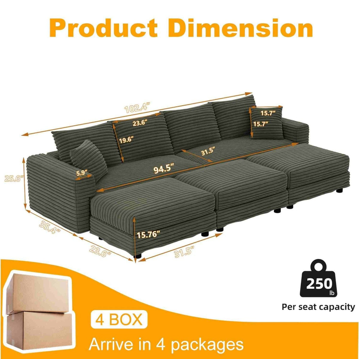 Modern Comfy Upholstered Sofa Cloud Couch & Deep Seat Couches