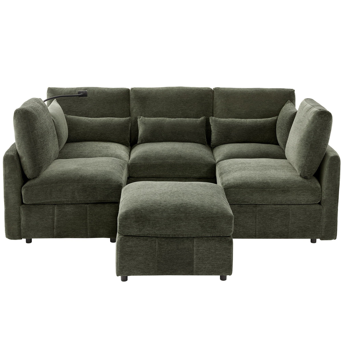 Modern Modular U-Shaped Sofa Bed With Movable Ottoman, USB Ports, Phone Holder