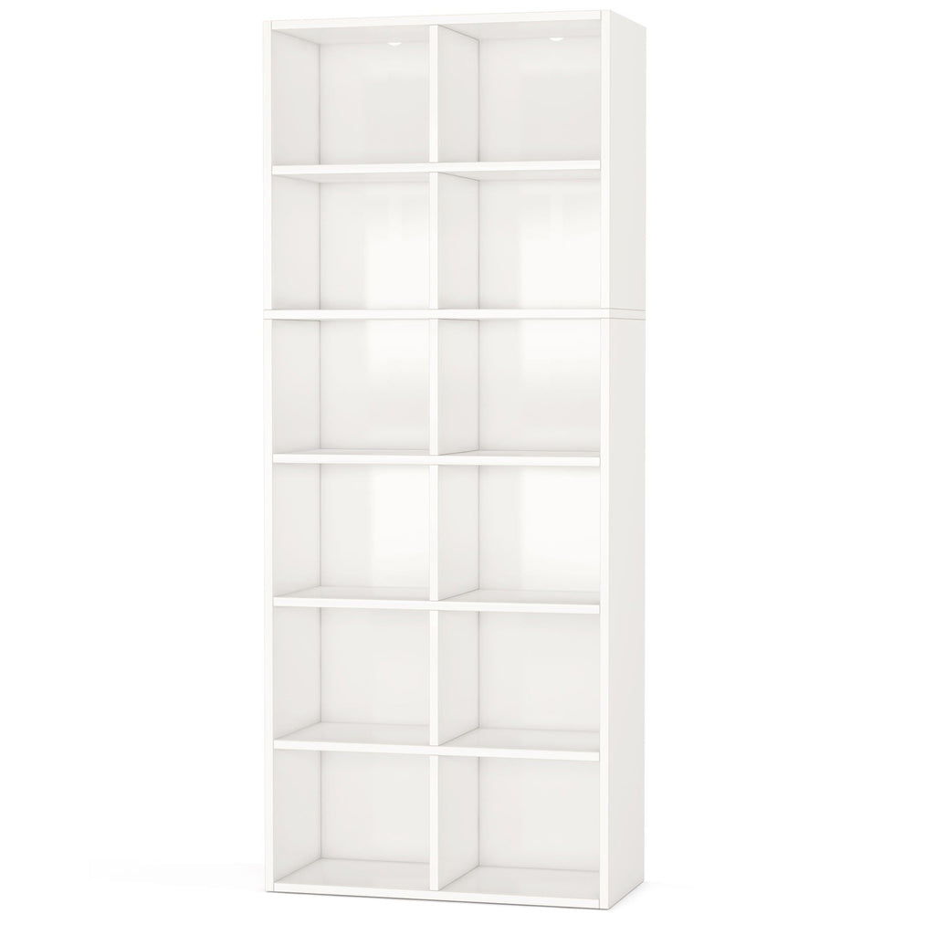 Narrow 12 Cube Bookcase With Closed Back For Living Room - White