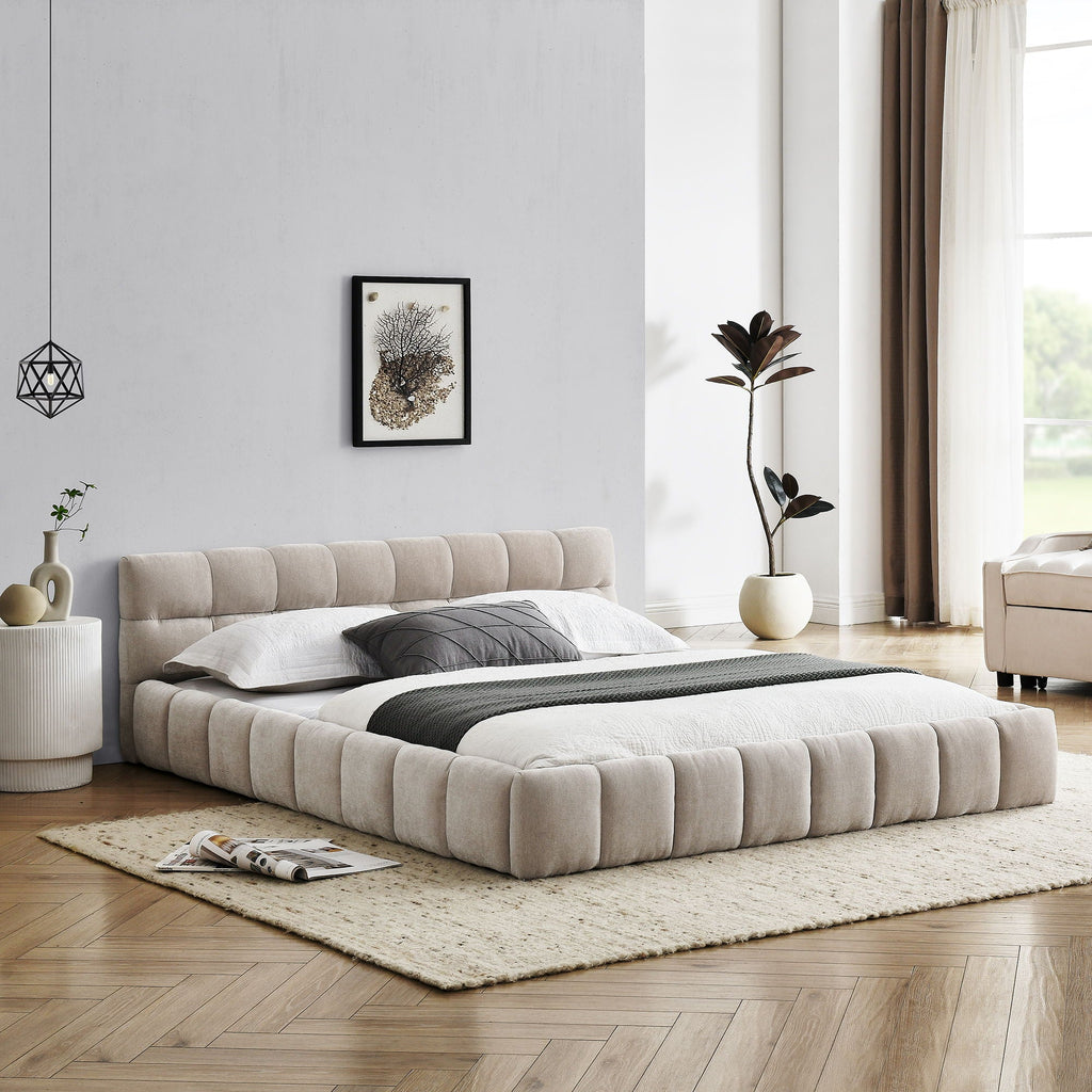Modern Platform Bed Frame With Thick Fabric