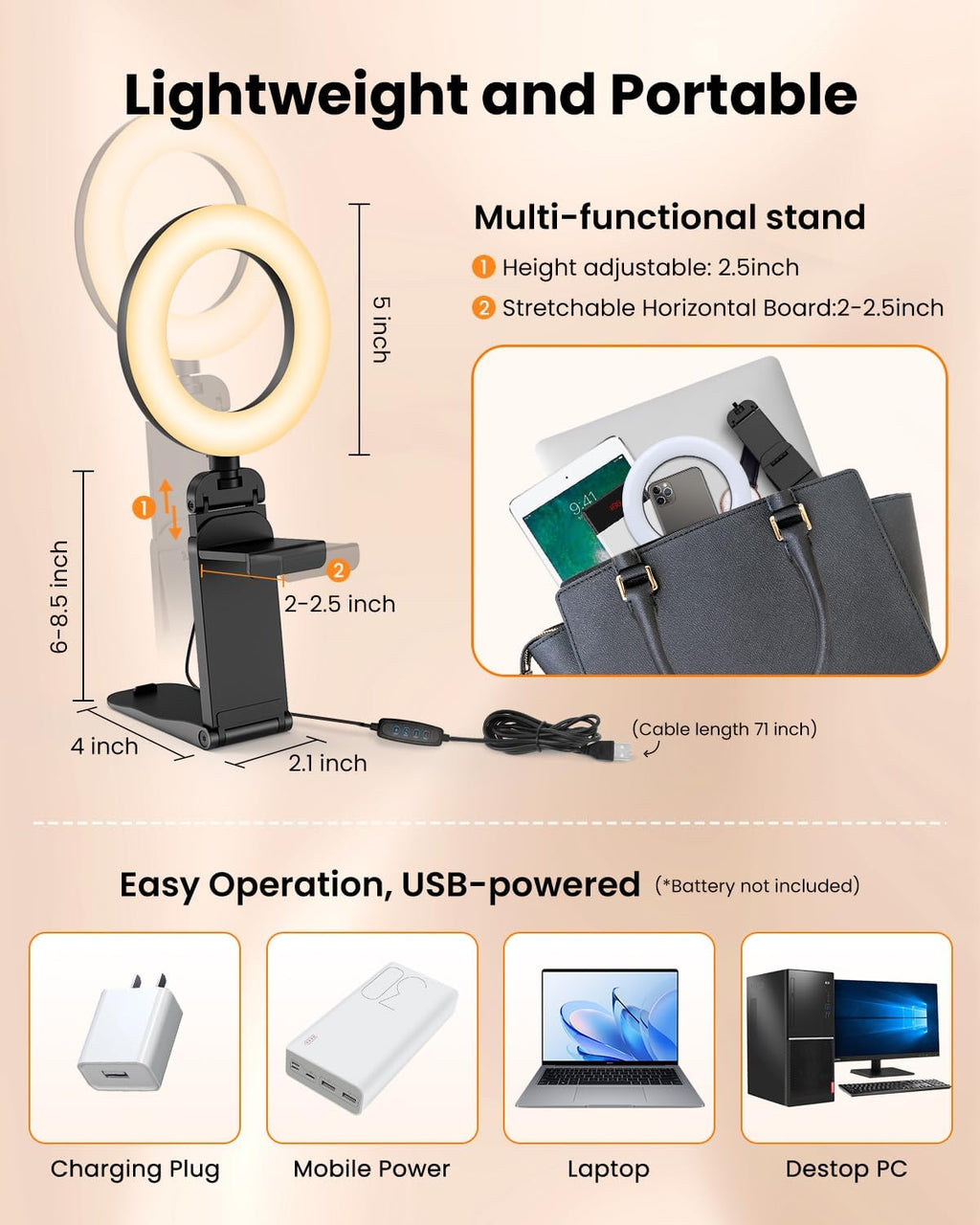 Ring Light for Laptop Desk Clip On,Small Computer Video Conference Lighting with Stand for Phone/Webcam/Monitor,5" Portable Mini LED Selfie Light Desktop for Zoom Meeting/Video Call/Recording