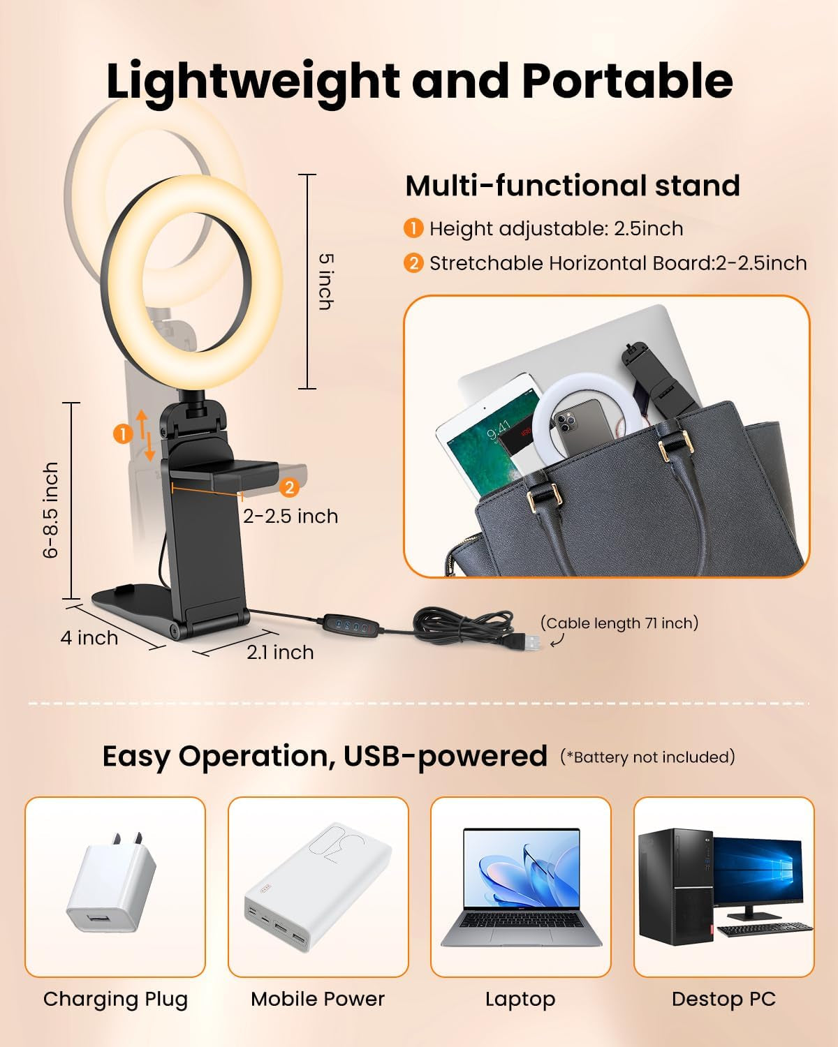 Ring Light for Laptop Desk Clip On,Small Computer Video Conference Lighting with Stand for Phone/Webcam/Monitor,5" Portable Mini LED Selfie Light Desktop for Zoom Meeting/Video Call/Recording