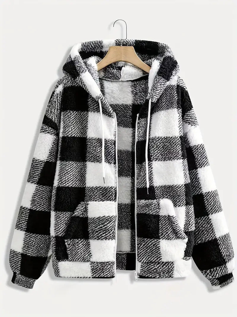 Fashionable Casual Zip-up Plush Hoodie With Long Sleeves