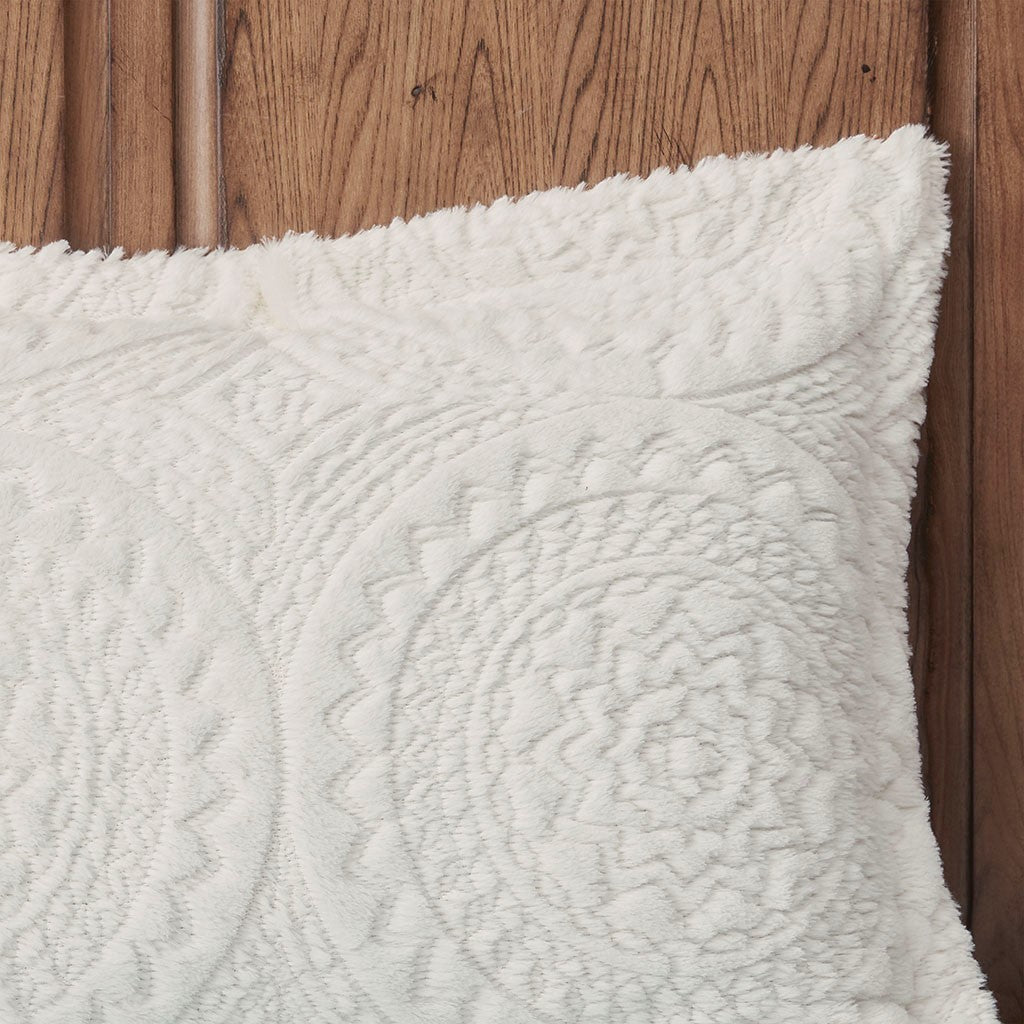 Full/Queen Embroidered Medallion Faux Fur Ultra Plush Comforter Mini Set