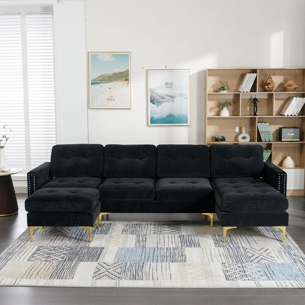 Modern L - Shape Convertible Sectional Sofa With Movable Ottoman