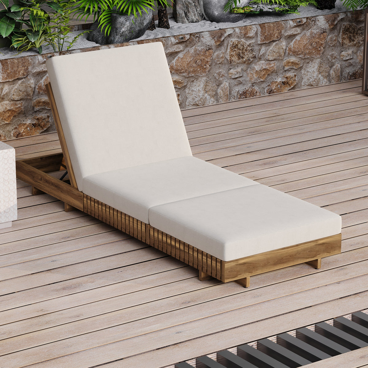 Lounge Chaise Set, Acacia Solid Wood with Cream Lounge Cushion