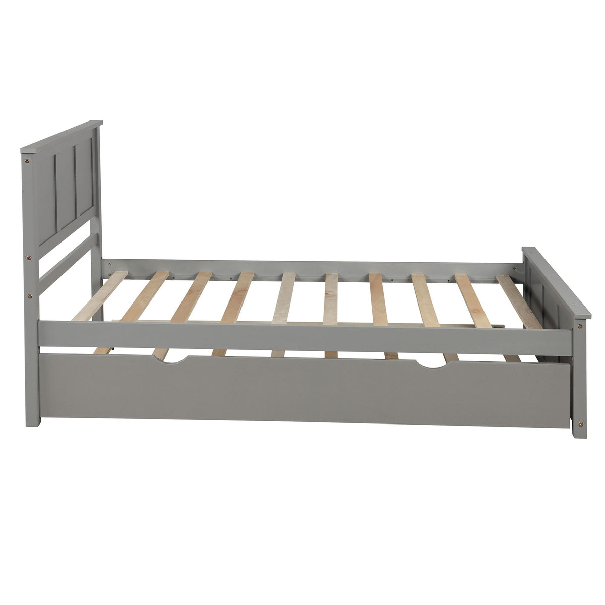 Platform Bed With Twin Trundle And Frame, Twin Size - Gray