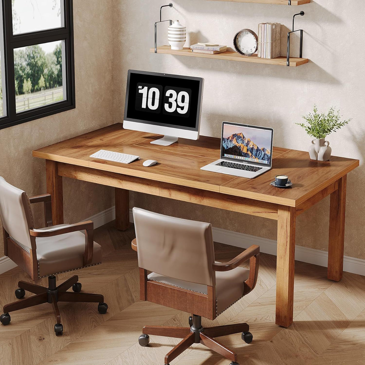 Executive Desk With Legs - Natural / Light Brown