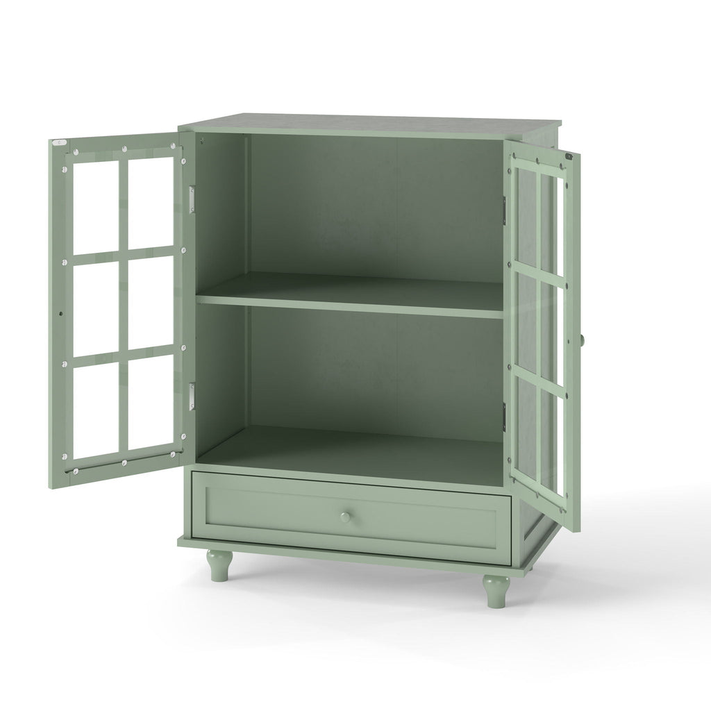 Minimalist Buffet Cabinet With Double Glass Doors And Drawer