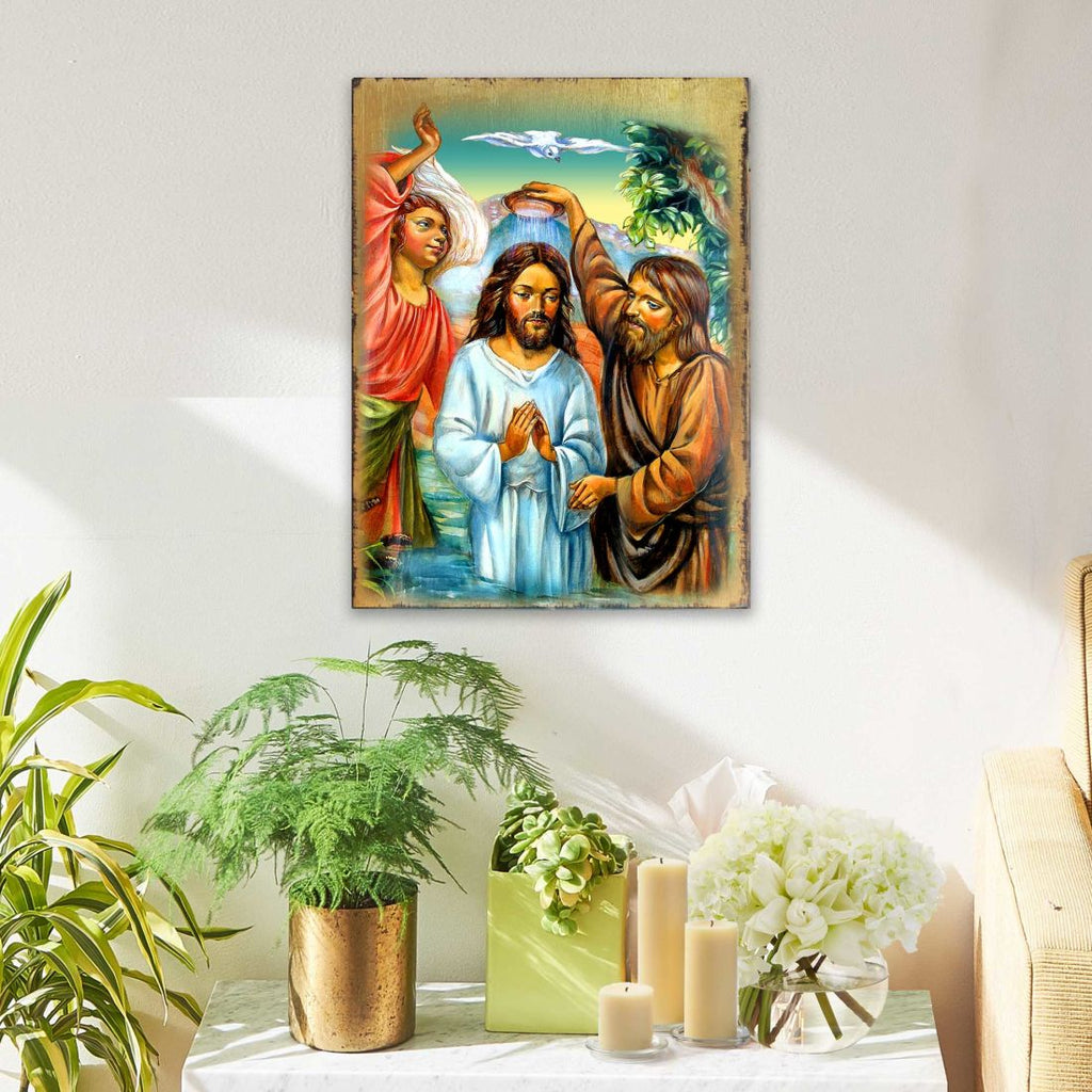 Christening Wooden Gold Plated Religious Christian Sacred Icon - Inspirational Icon Decor - 85043