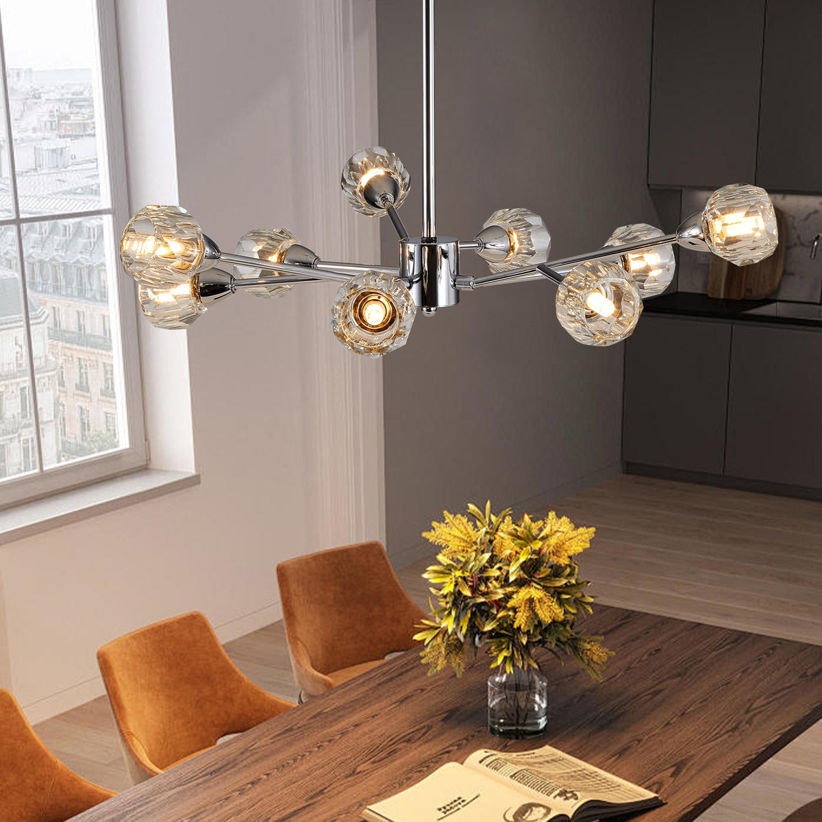 28" Modern Crystal Chandelier With 9 Lights