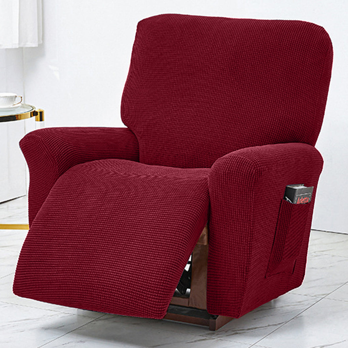Polar Fleece Recliner Chair Cover, 4-Piece Soft Plush Slipcover with Pocket for Reclining Chairs